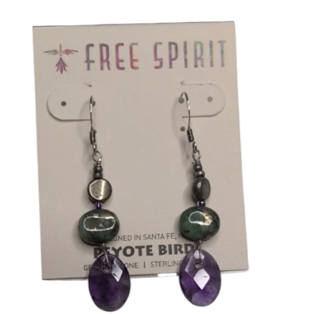 NWT Peyote Bird Semiprecious Stone Sterling Silver Dangle Earrings